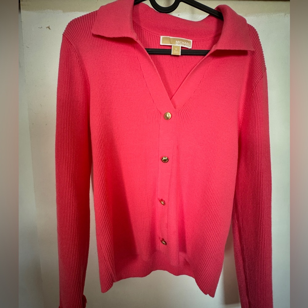 Michael Kors Barbie Pink Faux Button Cardigan - Size M